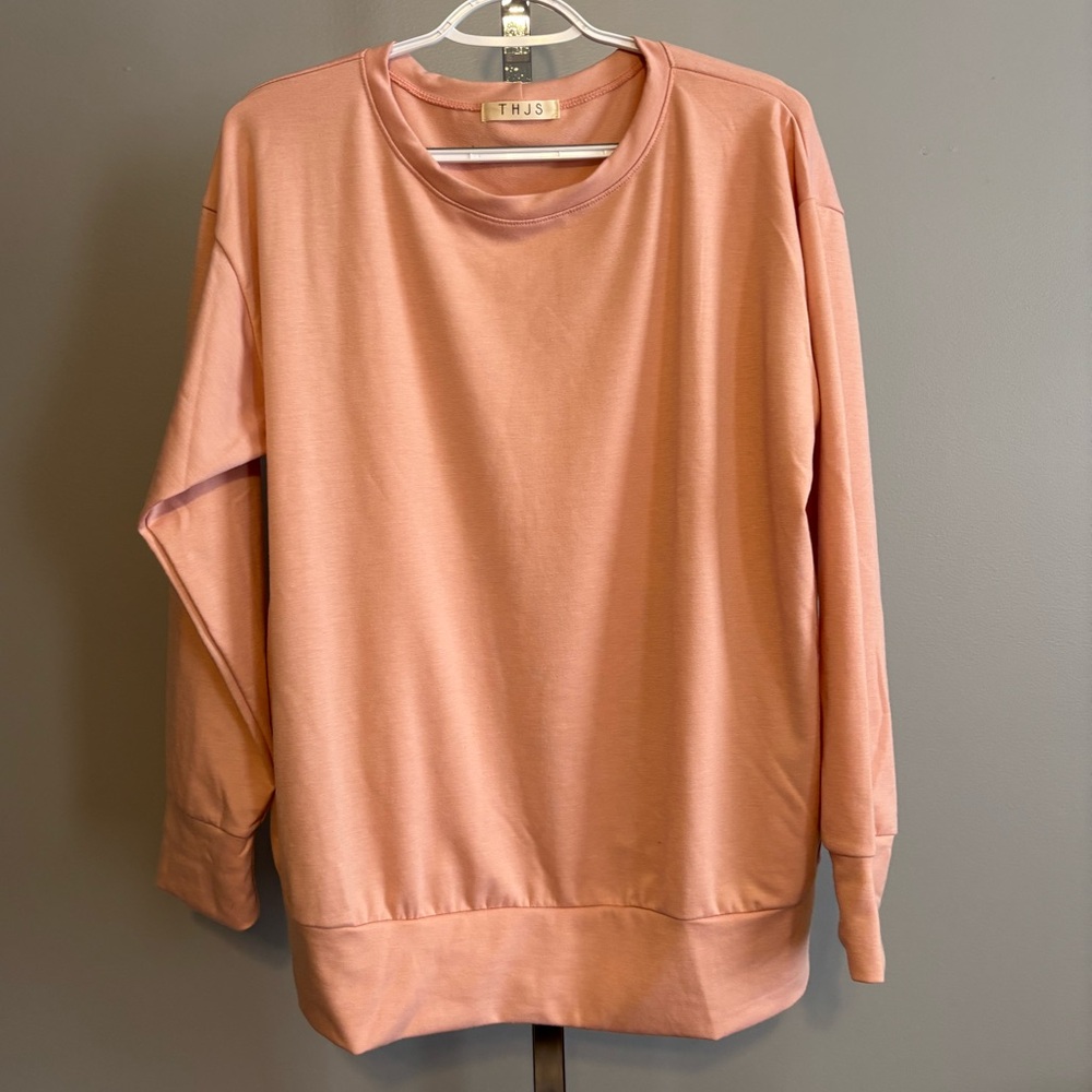THJS women’s pink sweatshirt pockets pink large soft